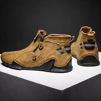 Новые осенние и зимние ботинки со средним берцем, мужские ботинки на молнии, большие повседневные мужские ботинки ручной работы 38 чёрный