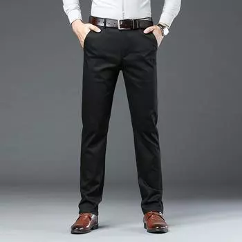 Новые осенние и зимние брендовые деловые повседневные брюки прямого покроя однотонные брюки плотные мужские осенние брюки 30 чёрный