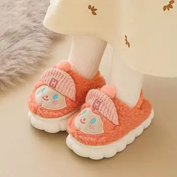 Новые осенние и зимние детские хлопковые тапочки, милые домашние теплые нескользящие детские меховые тапочки с героями мультфильмов, модные домашние мягкие тапочки 22-23 серый