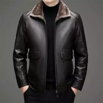 Новые осенние и зимние кожаные куртки для пап среднего и пожилого возраста, кожаные куртки на пуху, мужские деловые повседневные наряды для пап M