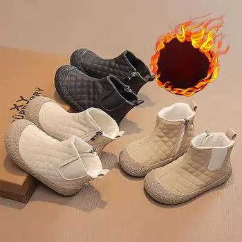 Новые осенние и зимние модели для детей Ботинки Martin для мальчиков Кожаная обувь Детские короткие ботинки Ботинки для девочек Кожаные ботинки 21 чёрный