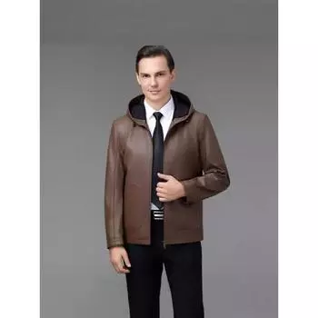 Новые осенние и зимние мужские кожаные куртки с капюшоном и воротником из овчины, кожаные куртки с капюшоном для молодых и средних мужчин 170