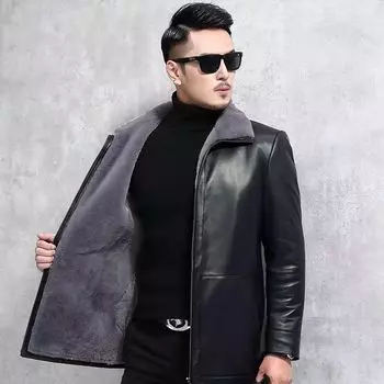 Новые осенние и зимние мужские кожаные куртки Мужские толстые кожаные куртки Повседневные кожаные куртки с лацканами для папы Мужские 170
