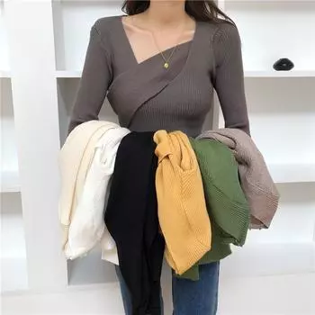 Новые осенние и зимние нестандартные облегающие свитера, женские свитера с длинным рукавом, повседневные вязаные женские свитера, топы, винтажные модные джемперы 25735 One Size чёрный