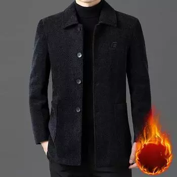 Новые осенние и зимние пальто для молодых и мужчин среднего возраста, шерстяные шенилловые и флисовые куртки, однобортные деловые топы 175