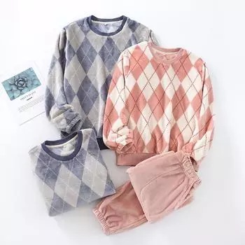 Новые осенние и зимние пары фланелевые пижамы брюки с длинными рукавами комплект из 2 предметов мужской и женский домашний костюм утолщенный M