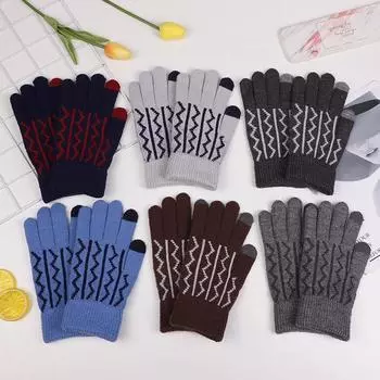Новые осенние и зимние перчатки для сенсорного экрана конфетного цвета с бархатными теплыми перчатками, вязаные теплые перчатки для сенсорного экрана One size