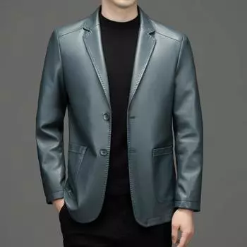 Новые осенние и зимние повседневные мужские кожаные костюмы и кожаные куртки, высококлассный темперамент, деловые ветрозащитные, теплые и красивые кожаные куртки M