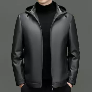 Новые осенние и зимние повседневные мужские куртки из натуральной кожи, высококачественные деловые ветрозащитные теплые кожаные пуховики M