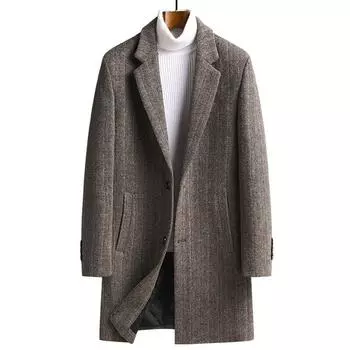 Новые осенние и зимние шерстяные пальто для мужчин, облегающие шерстяные ветровки средней длины, утолщенные мужские шерстяные пальто, мужские куртки M