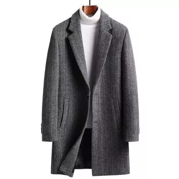 Новые осенние и зимние шерстяные пальто для мужчин, облегающие шерстяные ветровки средней длины, утолщенные мужские шерстяные пальто, мужские куртки M
