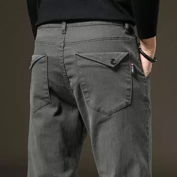 Новые осенние и зимние стили с плюшем и утолщенными/обычными мужскими эластичными свободными прямыми трубчатыми универсальными повседневными брюками для внешнего ношения 28