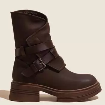 Новые осенние и зимние теплые кожаные ботинки с боковой молнией на толстой подошве в уличном стиле для женщин, винтажные модные короткие ботинки 35 коричневый