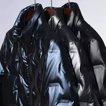 Новые осенние и зимние товары для молодых и средних мужчин, тонкие и блестящие пуховики, модные повседневные простые куртки на молнии с воротником-стойкой M синий