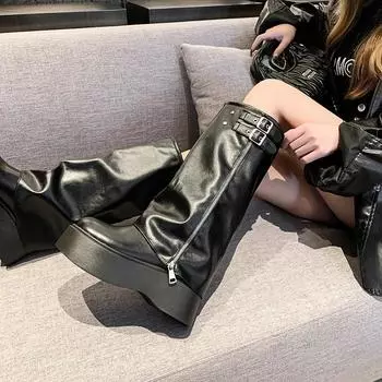 Новые осенние и зимние универсальные женские женские ботинки на плоском каблуке, женские сапоги высокого качества, повседневные сапоги до колена 35