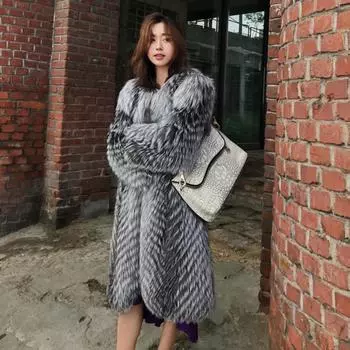 Новые осенние и зимние женские шубы из искусственного лисьего меха, длинные пальто, модные шубы, зимние ветровки S серый