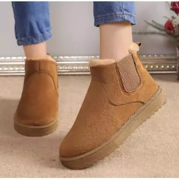 Новые осенние и зимние зимние ботинки для женщин, теплые однотонные ботинки большого размера из хлопка с резинкой на толстой подошве, короткие хлопковые туфли для женщин 36 чёрный