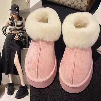 Новые осенние и зимние зимние ботинки Slip-on, женская обувь, плюшевые, интегрированные, хлопковые, с флисовой подкладкой, утолщенные 36 коричневый