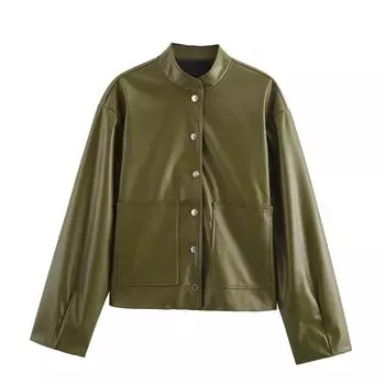 Новые осенние модели, женская одежда, стильный дизайн, универсальная куртка-бомбер из искусственной кожи S