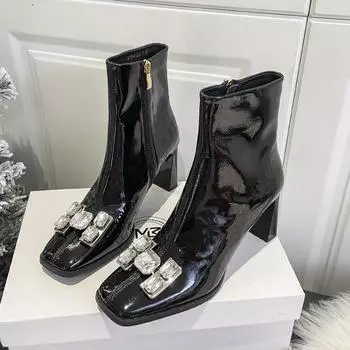 Новые осенние модные короткие сапоги на тонком каблуке с острым носком, женские сапоги из тисненой кожи на высоком каблуке, цветная обувь с боковой молнией 35