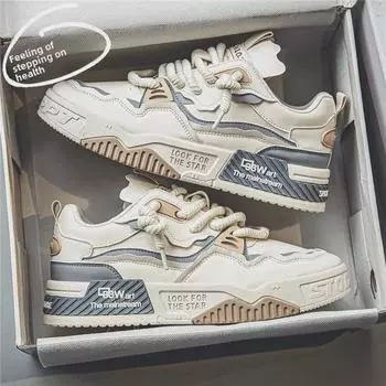 Новые осенние мужские белые кроссовки 2024 года — размер 47-48, толстая подошва, повседневные, молодежные спортивные 44