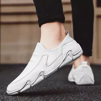 Новые осенние мужские белые кроссовки, низкие мужские мокасины, кожаные туфли с мягкой подошвой, мокасины Sapato Masculino Homme 6 чёрный