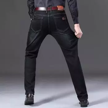 Новые осенние мужские джинсы, деловые повседневные брюки, прямые свободные эластичные мужские брюки 28 синий