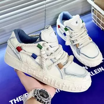 Новые осенние мужские кроссовки, модные дышащие кожаные ремешки, белые повседневные туфли, студенческие удобные туфли для спорта на открытом воздухе, вулканизированные туфли на плоской подошве 39 бежевый