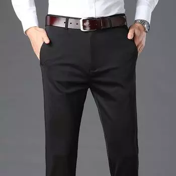 Новые осенние мужские повседневные брюки из бамбукового волокна, классический стиль, деловая мода, хаки, эластичные хлопковые брюки, мужская брендовая одежда 29 чёрный