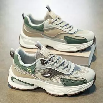 Новые осенние мужские туфли из дышащей сетки мужские кроссовки спортивная обувь мужская кроссовки с толстой подошвой нескользящие повседневные туфли мужские теннисные 39 зелёный