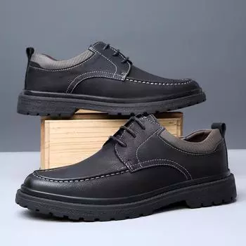 Новые осенние мужские туфли из натуральной кожи в британском стиле на толстом каблуке, повседневные кожаные туфли для мужчин, винтажные деловые туфли для свадьбы 38 хаки