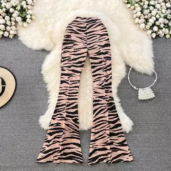 Новые осенние повседневные брюки, корейская версия, с высокой талией, тонкие зебровые узоры, драпировка до пола, длинные расклешенные брюки для женщин S темно-коричневого