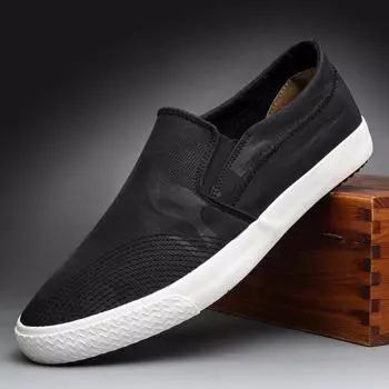 Новые осенние повседневные парусиновые кроссовки мокасины прогулочная мужская обувь слипоны впитывающие пот дышащие мужские туфли Zapatos De Hombre 38 черный белый