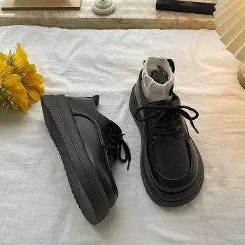 Новые осенние японские студенческие кожаные туфли на шнуровке в британском стиле, универсальные, маленькие, на платформе, на Новый год, ретро, одинарные туфли 35 бежевый