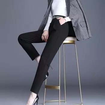 Новые осенние тонкие эластичные брюки-карандаш с высокой талией в стиле Харадзюку, женские длинные брюки, повседневные брюки, модные шикарные женские прямые брюки S