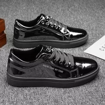 Новые осенние туфли из глянцевой лакированной кожи, мужские туфли для серфинга, молодежная повседневная обувь, мужская корейская версия, модная обувь, обувь для парикмахеров 39 чёрный