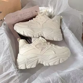 Новые осенние туфли на платформе для папы, женские однотонные спортивные туфли с круглым носком на шнуровке, повседневные женские кроссовки 35