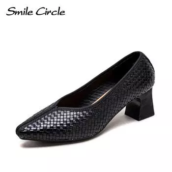 Новые осенние туфли в стиле ретро с острым носком на маленьком каблуке, туфли на одной платформе с неглубоким носком, женская обувь Hundred Tide для поездок на работу 35 чёрный