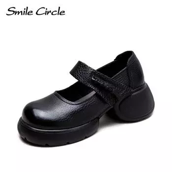 Новые осенние удобные удобные туфли в стиле ретро на толстой подошве с липучками, французские туфли Лефевра, женская обувь 35 чёрный