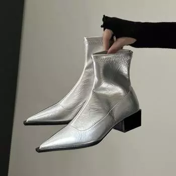 Новые осенние женские ботильоны 2024 года, модные женские короткие ботинки с острым носком, повседневные ботинки на низком квадратном каблуке, женская обувь 35