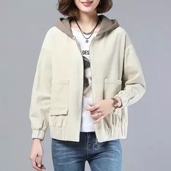 Новые осенние женские куртки, вельветовое пальто, уличная одежда, повседневная ветровка с капюшоном, женская куртка на молнии, верхняя одежда больших размеров M армия зеленый