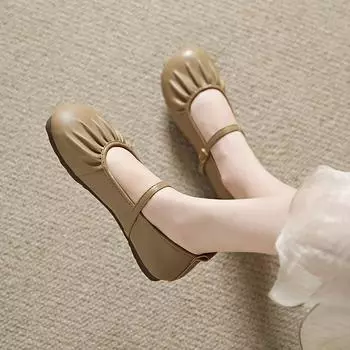 Новые осенние женские туфли на плоской подошве, модные плиссированные туфли с круглым носком, неглубокий носок, мягкие балетки Мэри Джейн на плоской подошве 35