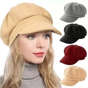 Новые осенние зимние шапки для женщин, однотонные, простые, восьмиугольные, зимние, женская шапка, повседневная, женская, S3S3 apricot-One size