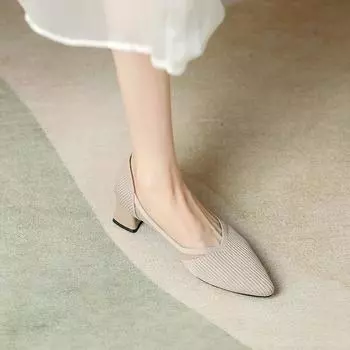 Новые остроконечные рыболовные сети одиночные туфли толстый каблук маленькие ароматные вязаные летающие туфли полые высокие каблуки 34 чёрный
