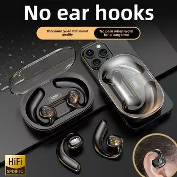 Новые открытые беспроводные наушники OWS Bluetooth с прозрачными сверхдлинными ушами для бега чёрный