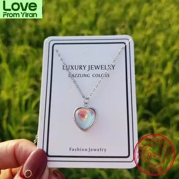 Новые ожерелья и подвески с лунным камнем в форме сердца для женщин, модные ювелирные изделия из стерлингового серебра 925 пробы, ключичная цепочка