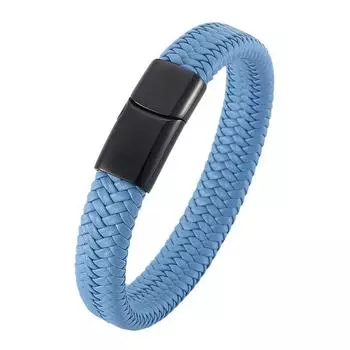 Новые панк-кожаные мужские синие плетеные веревочные цепочки из нержавеющей стали с магнитной застежкой, модные браслеты, подарок BB0003 165mm чёрный