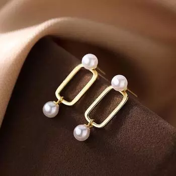 Новые панк серьги-капли с цирконом и имитацией жемчуга, корейские серьги-подвески в форме булавки для женщин, классические очаровательные ювелирные изделия в подарок золотой