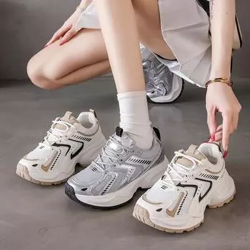 Новые папины туфли женские модные трендовые кроссовки на платформе дышащие увеличенные гонконгские стильные женские туфли для увеличения роста 35 бежевый