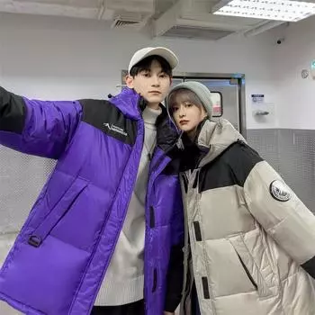 Новые парные пуховики для мужчин и женщин зимой, контрастные цвета, свободные утолщенные теплые спортивные куртки, модные M